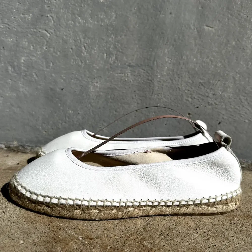 Free People Maya Espadrille Ballet Flats Almond Toe Slip On Leather White 6